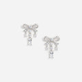 Silver Crystal Bow Droplet Earrings
