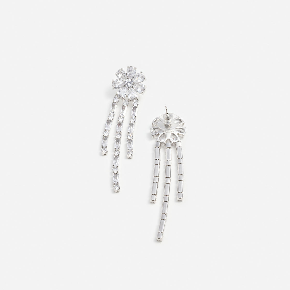 Silver Crystal Flower Droplet Earrings