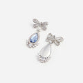 Blue Crystal Bow Pearl Droplet Earrings