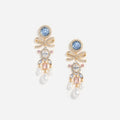 Gold Multi Crystal Bow Pearl Droplet Earrings