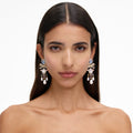 Gold Multi Crystal Bow Pearl Droplet Earrings