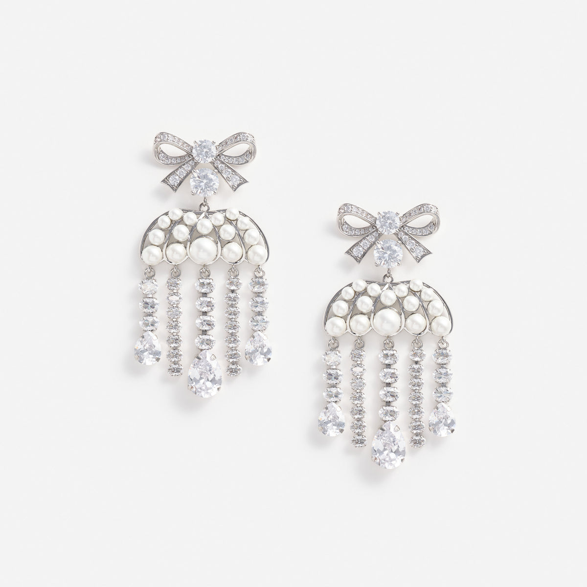 Pearl Crystal Bow Droplet Earrings