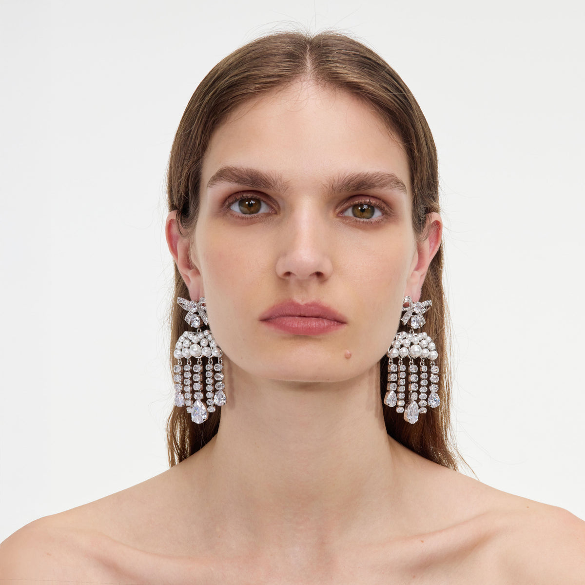 Pearl Crystal Bow Droplet Earrings