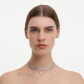 Silver Crystal Bow Pearl Droplet Tiered Necklace