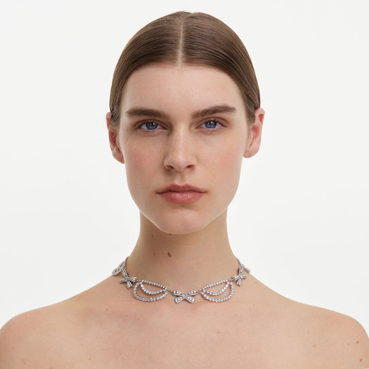 Pearl Crystal Bow Tiered Necklace