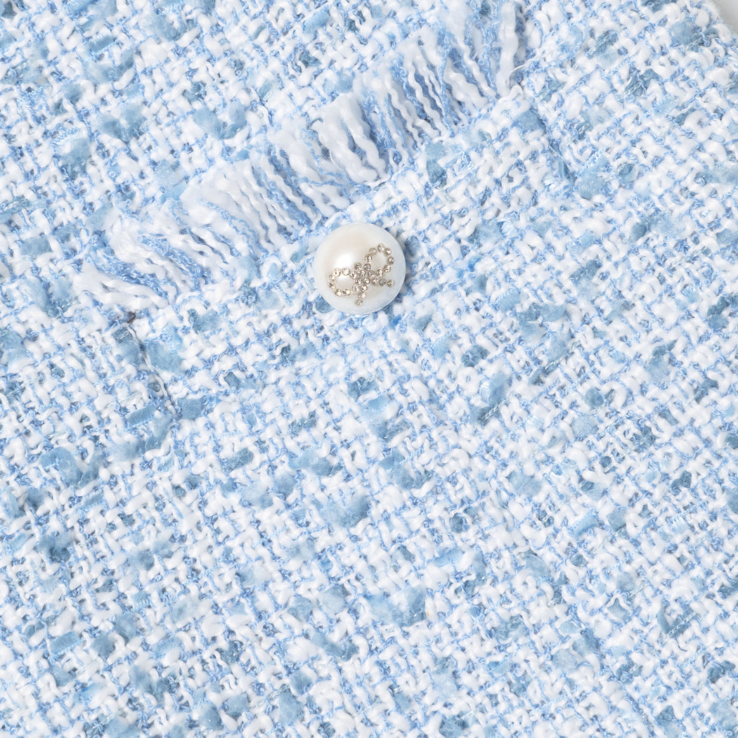 Blue Textured Boucle Shorts