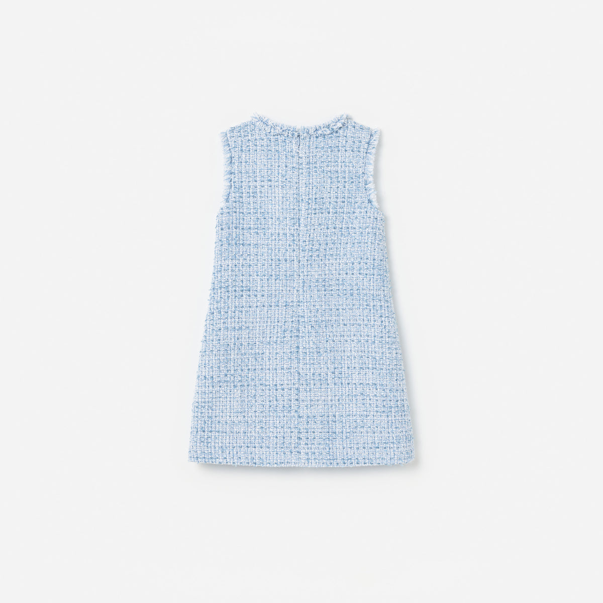 Blue Textured Boucle Sleeveless Dress