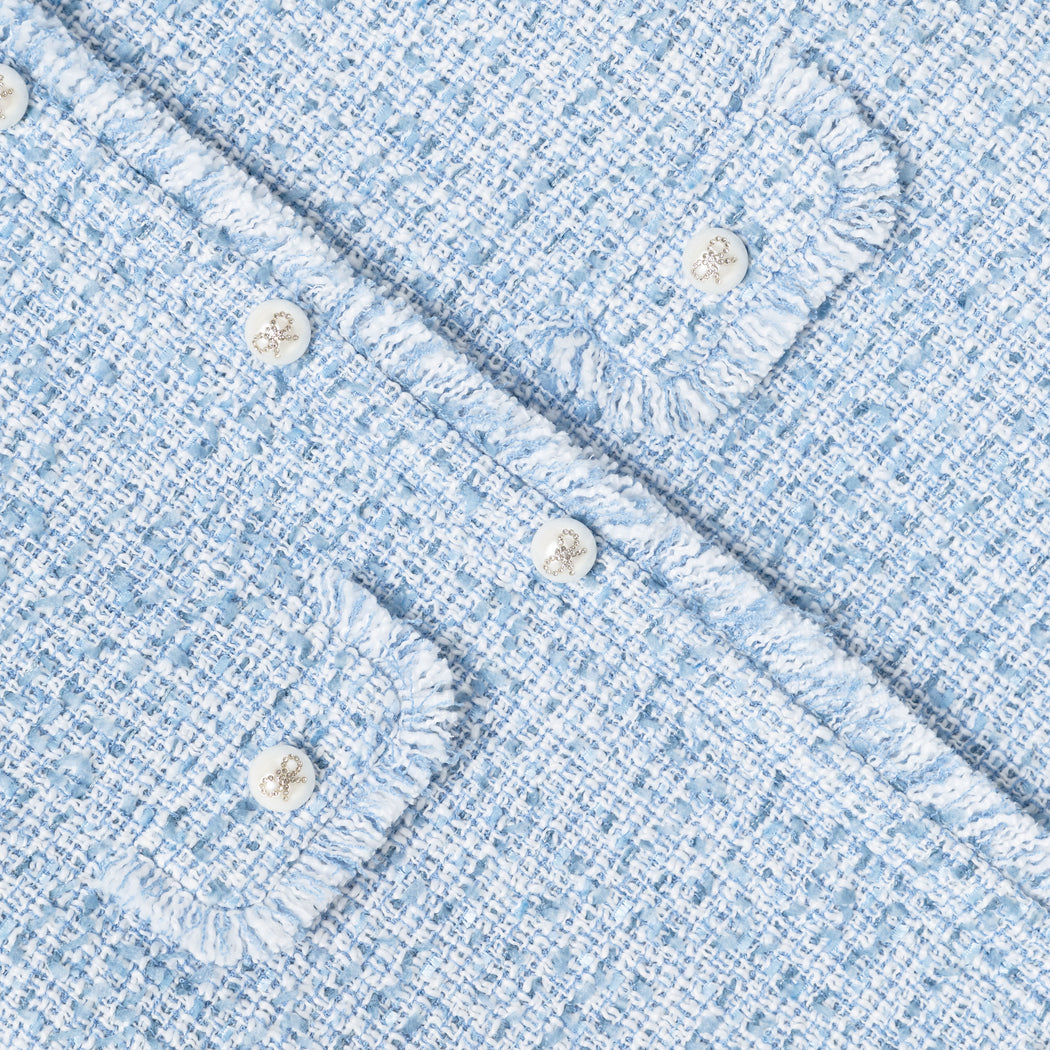 Blue Textured Boucle Sleeveless Dress