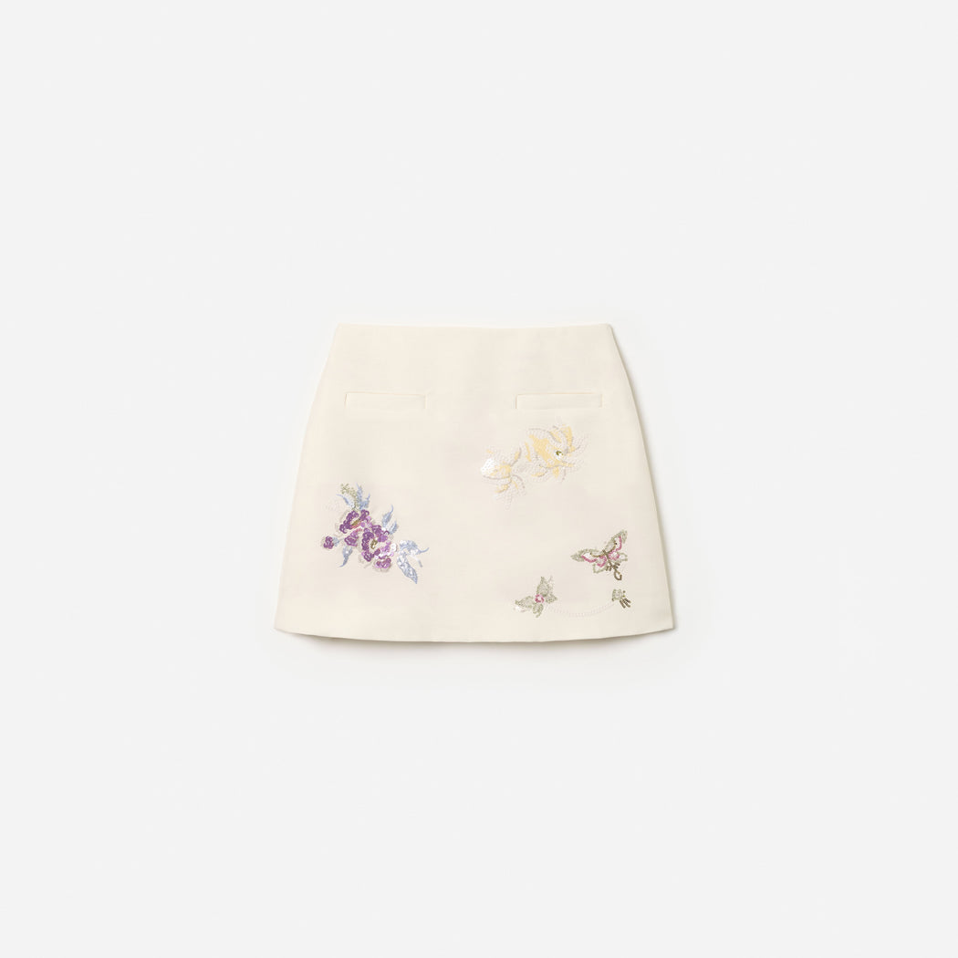 Cream Floral Jacquard Skirt