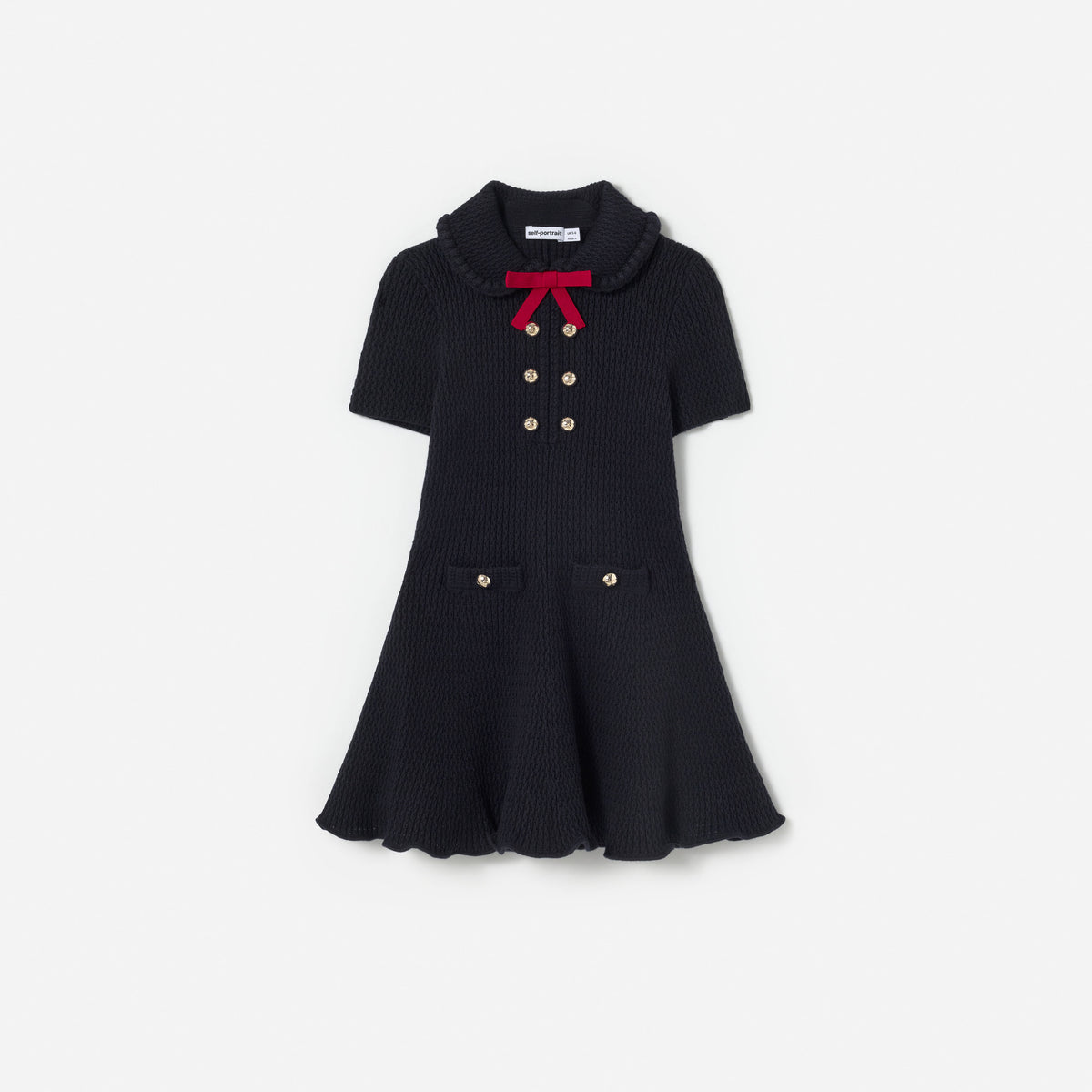 Navy Viscose Knit Bow Collar Dress