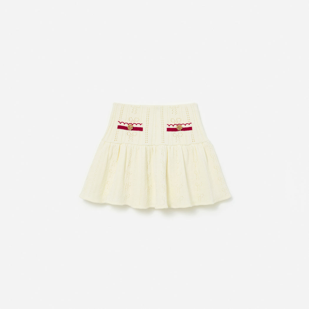Cream Pointelle Knit Stripe Skirt
