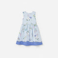 Blue Floral Printed Sleeveless Ramie Dress