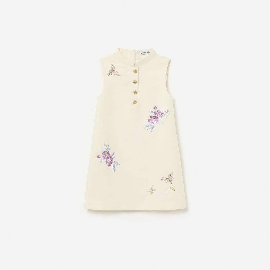 Cream Floral Jacquard Sleeveless Dress
