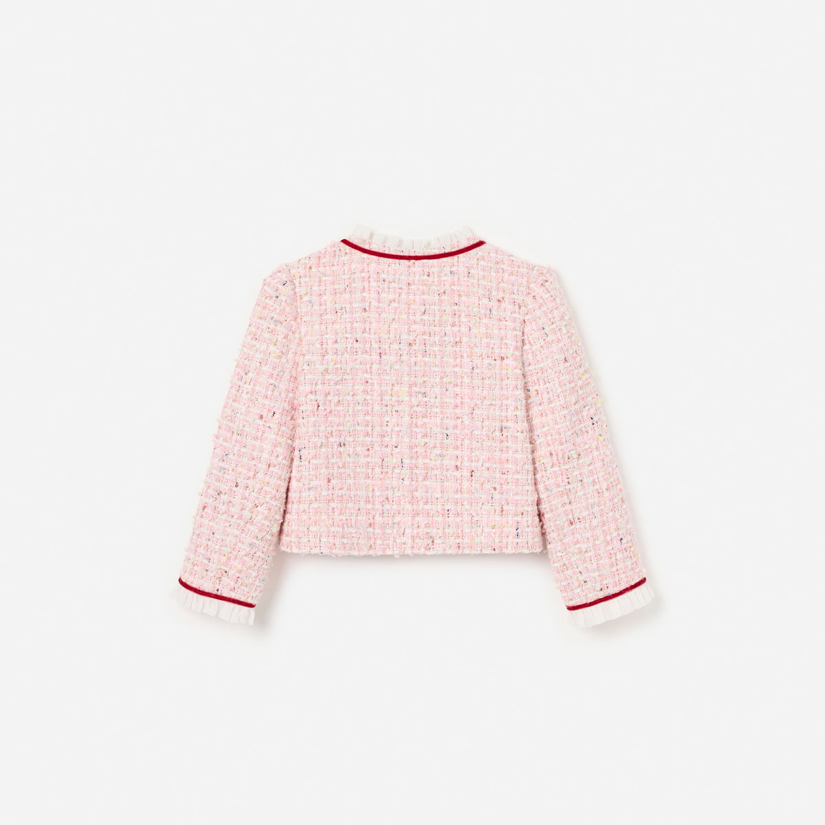 Pink Textured Boucle Frill Collar Jacket