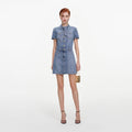 Croc Denim Tie Neck Mini Dress
