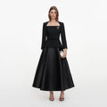 Black Taffeta Brooch Midi Dress