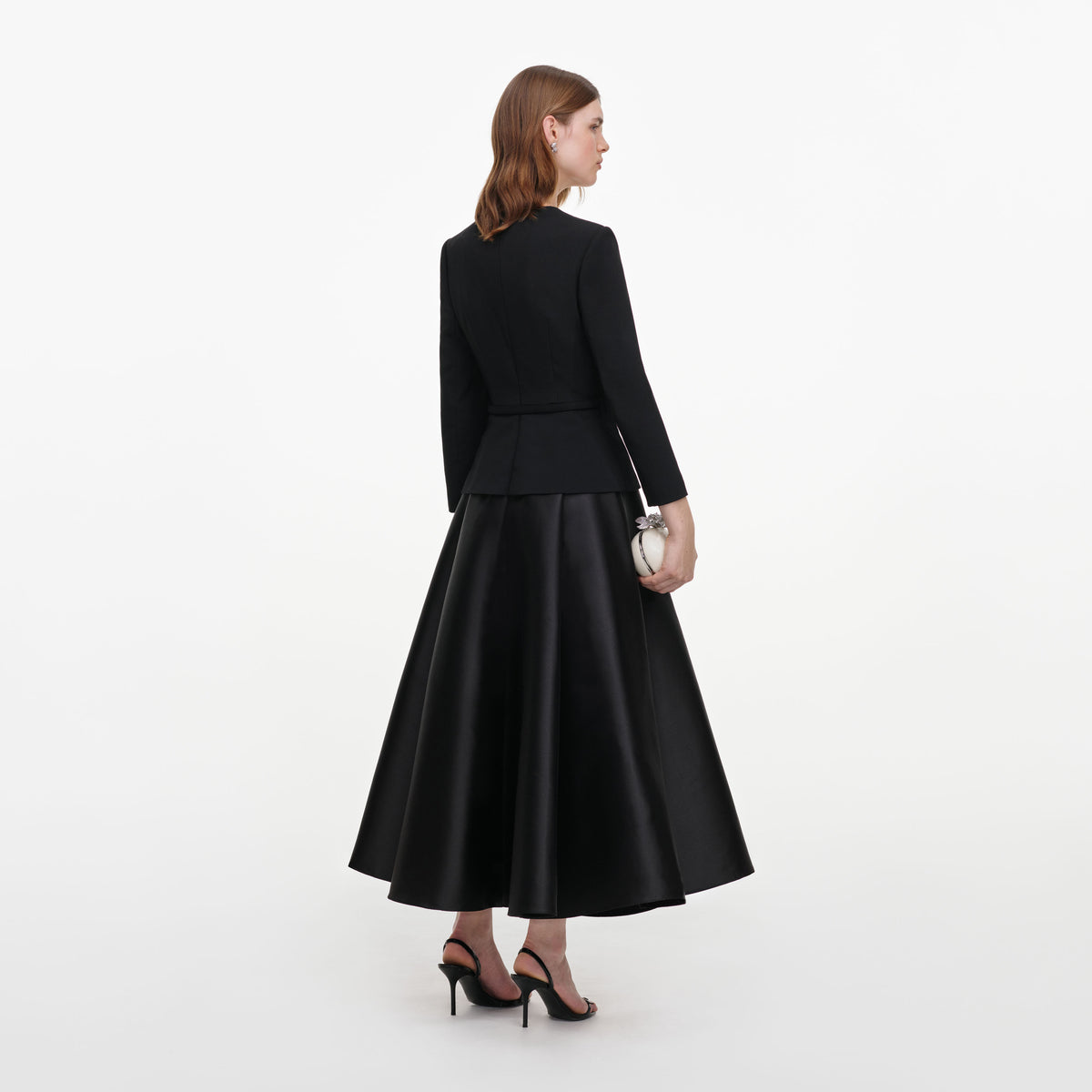 Black Taffeta Brooch Midi Dress