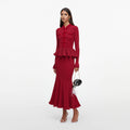Red Metallic Peplum Knit Midi Dress