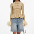 Gold Metallic Feather Knit Top