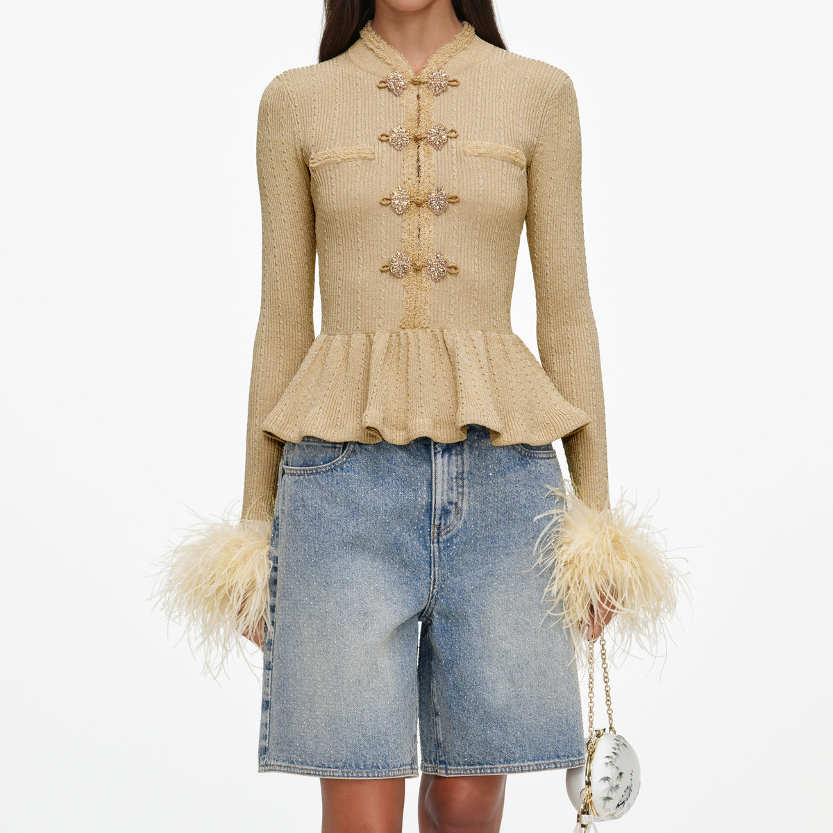 Gold Metallic Feather Knit Top