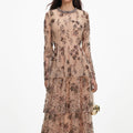 Beige Sequin Embellished Tiered Maxi Dress