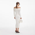 Cream Off Shoulder Knit Midi Dress