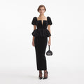 Black Velvet Peplum Midi Dress