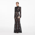 Black Rhinestone Lace Maxi Dress
