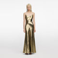 Gold Metallic Strappy Maxi Dress