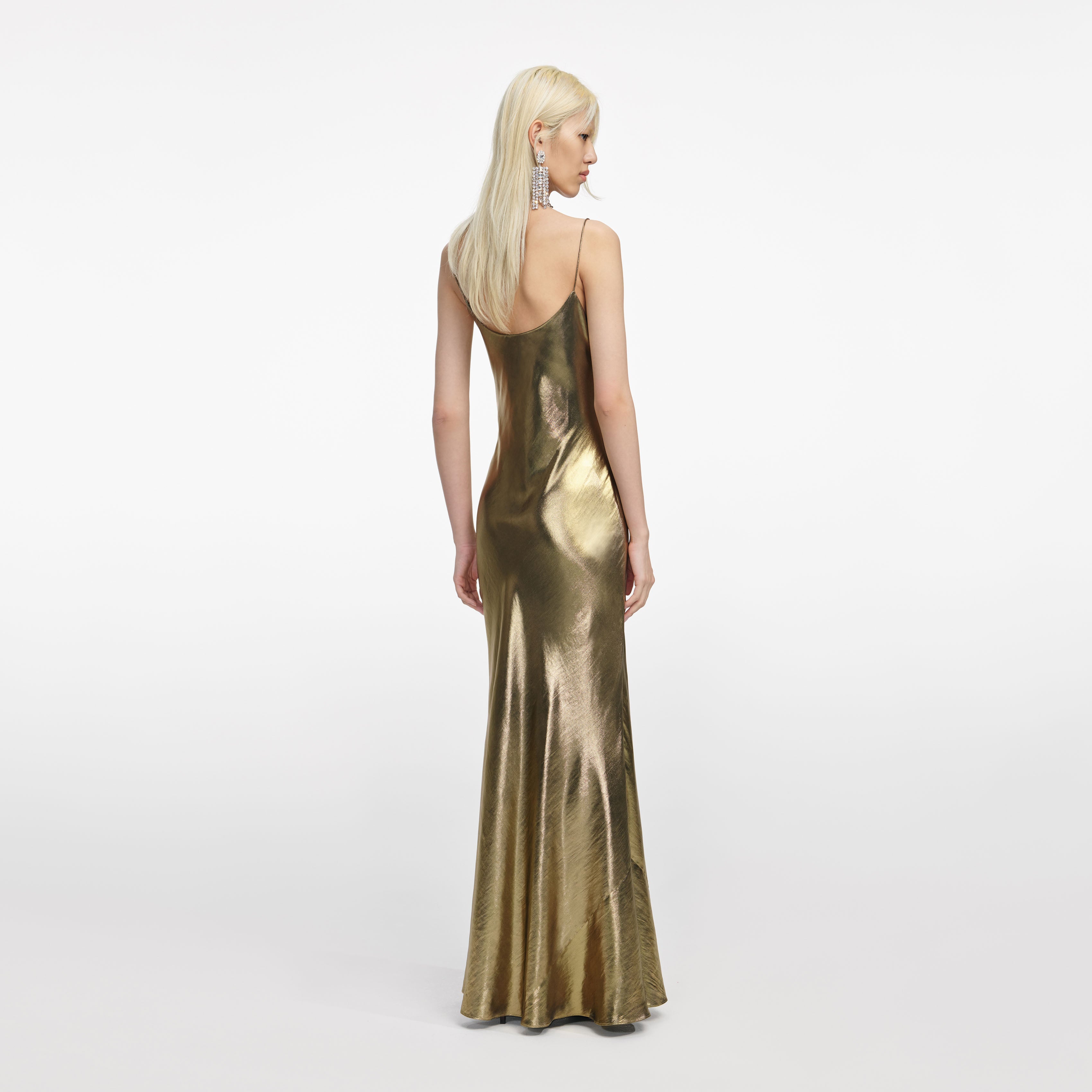 Gold Metallic Strappy Maxi Dress