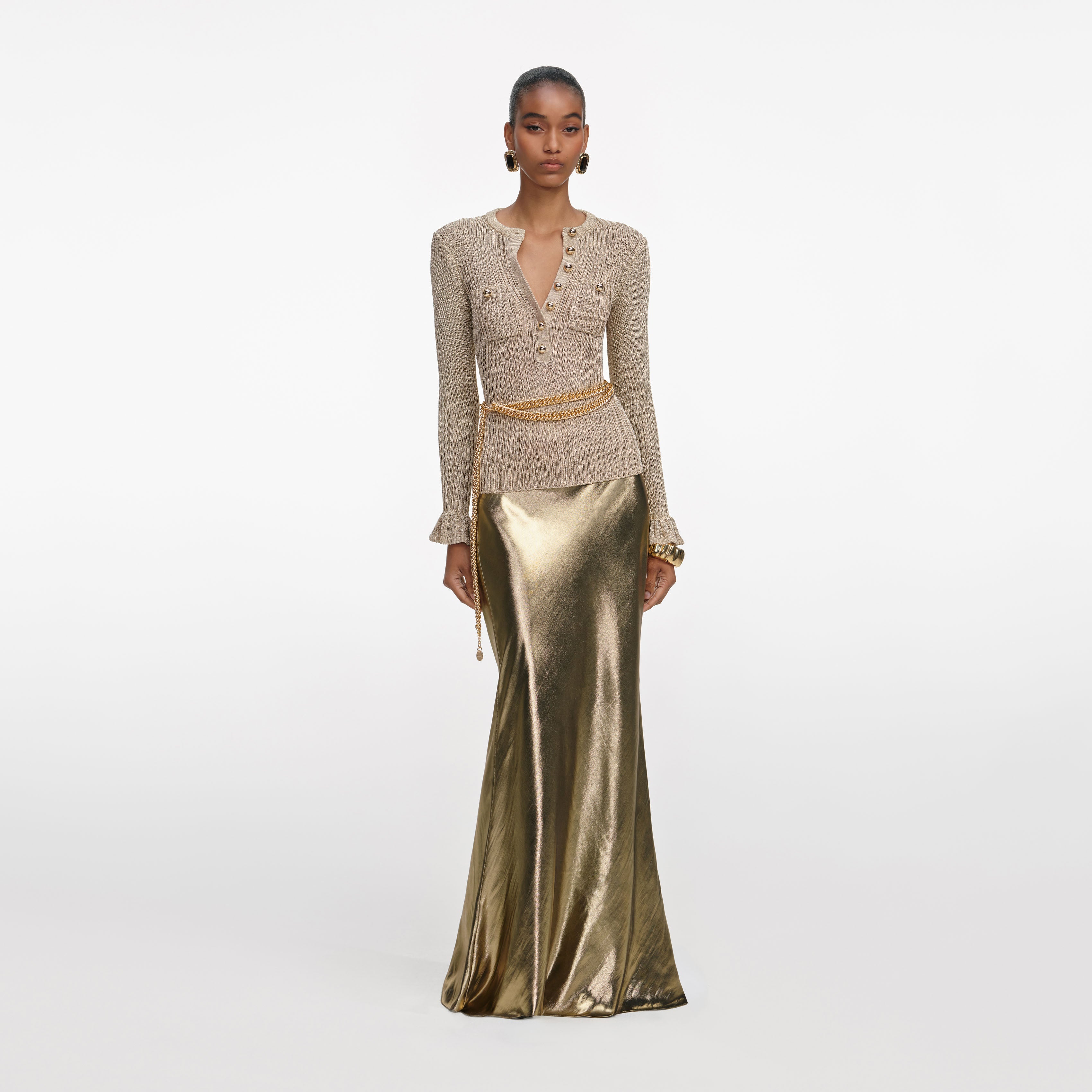 Gold Metallic Maxi Skirt