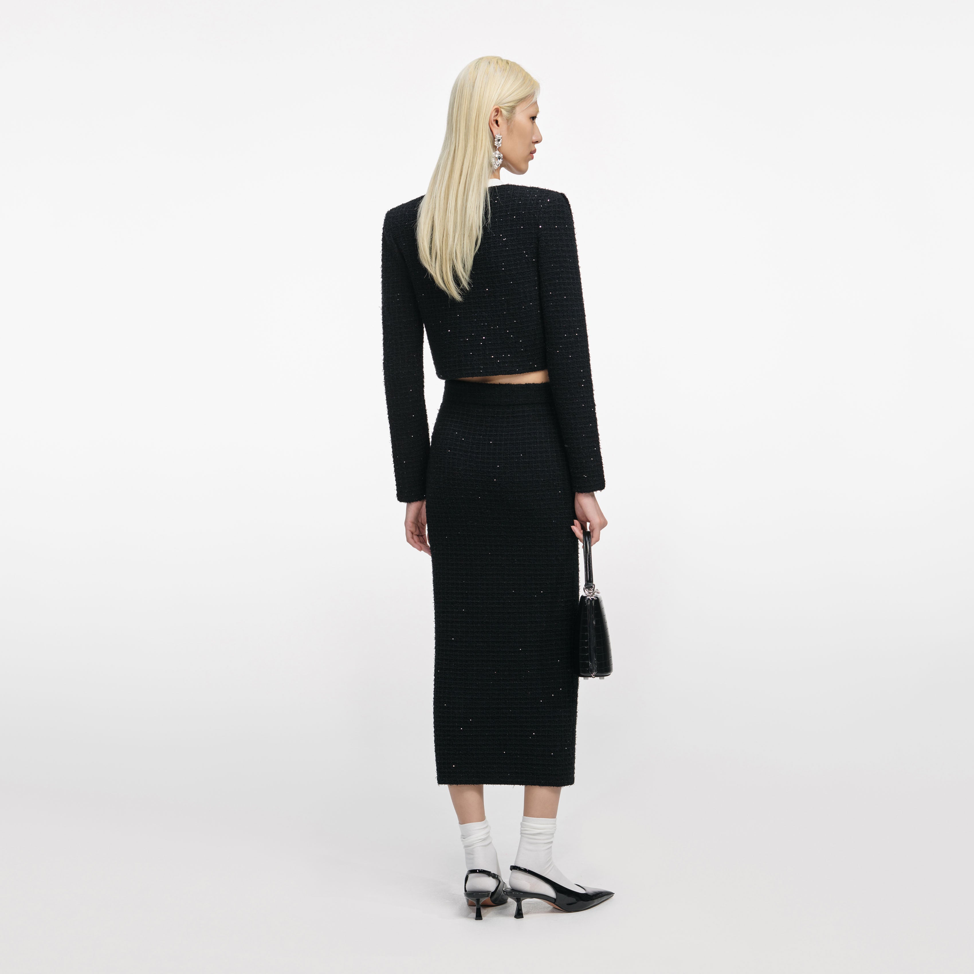 Black Floral Textured Knit Jacket