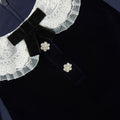 Navy Velvet Contrast Collar Dress