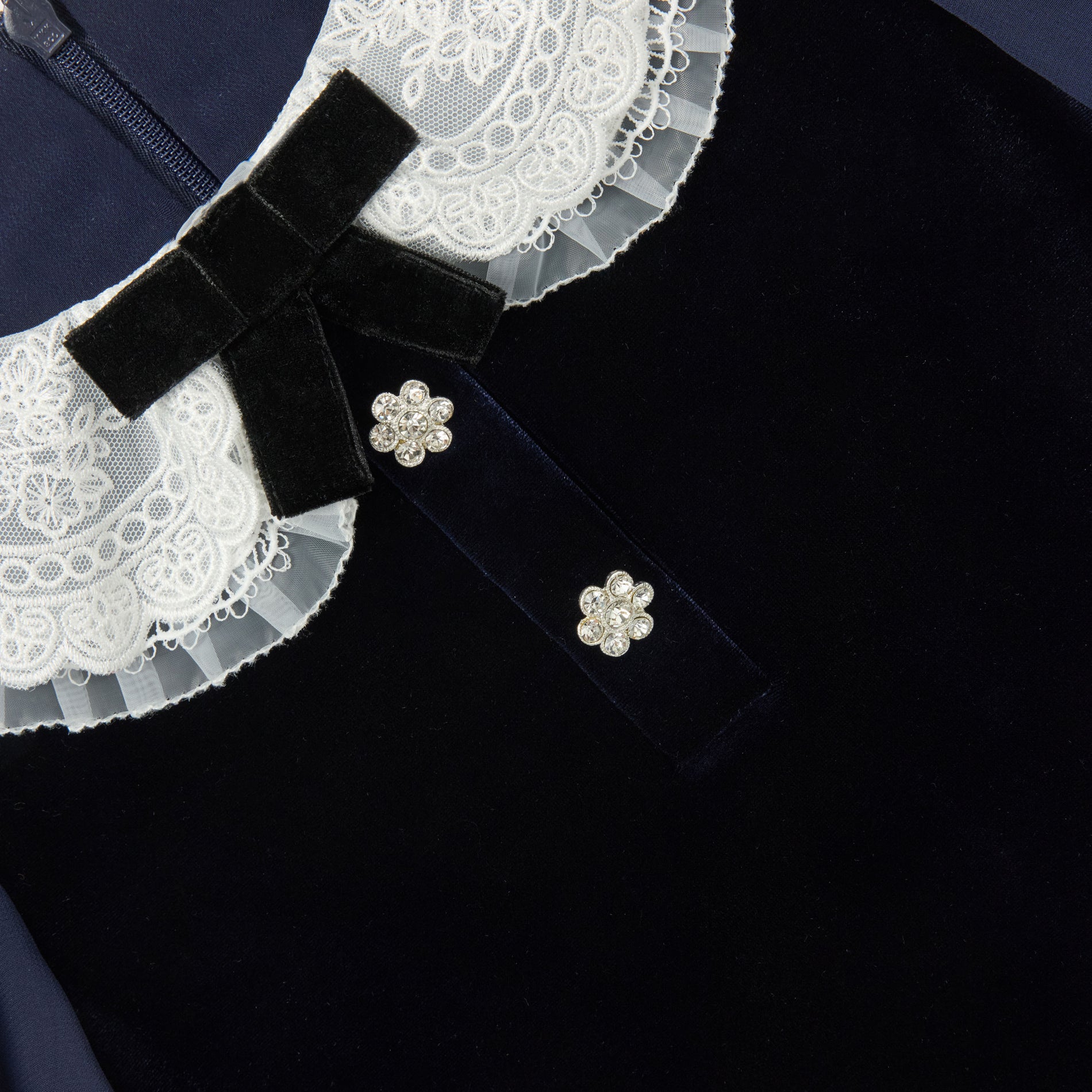 Navy Velvet Contrast Collar Dress