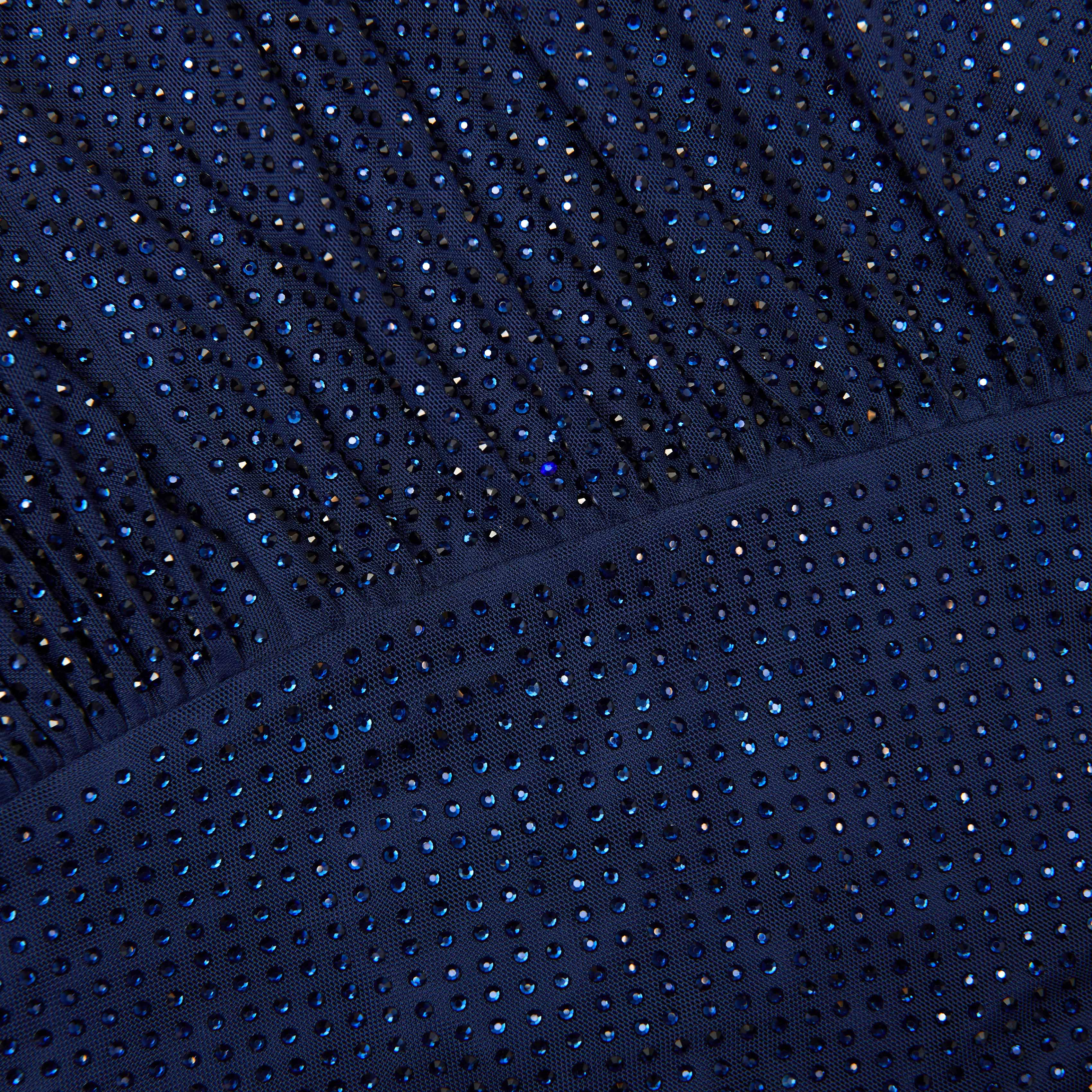 Navy Rhinestone Mesh Cut Out Maxi Dress