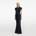 Black Sequin Boucle Satin Maxi Dress