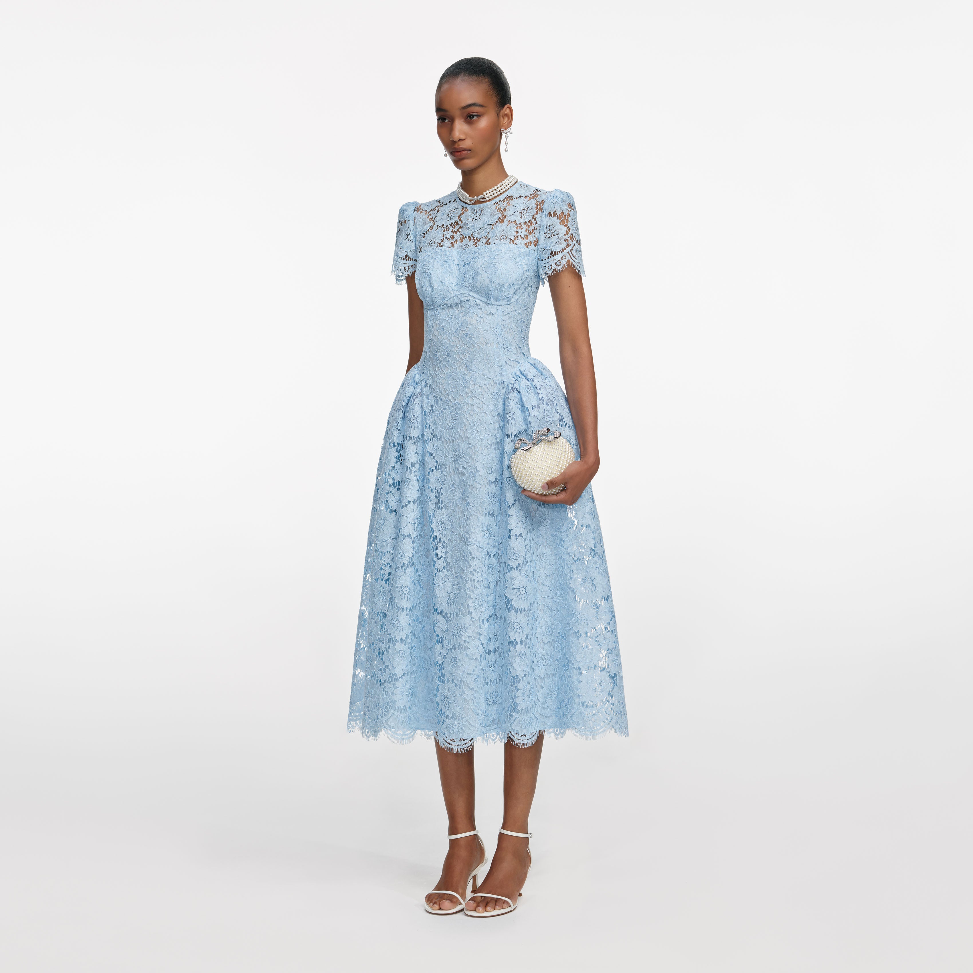Blue Fine Lace Midi Dress