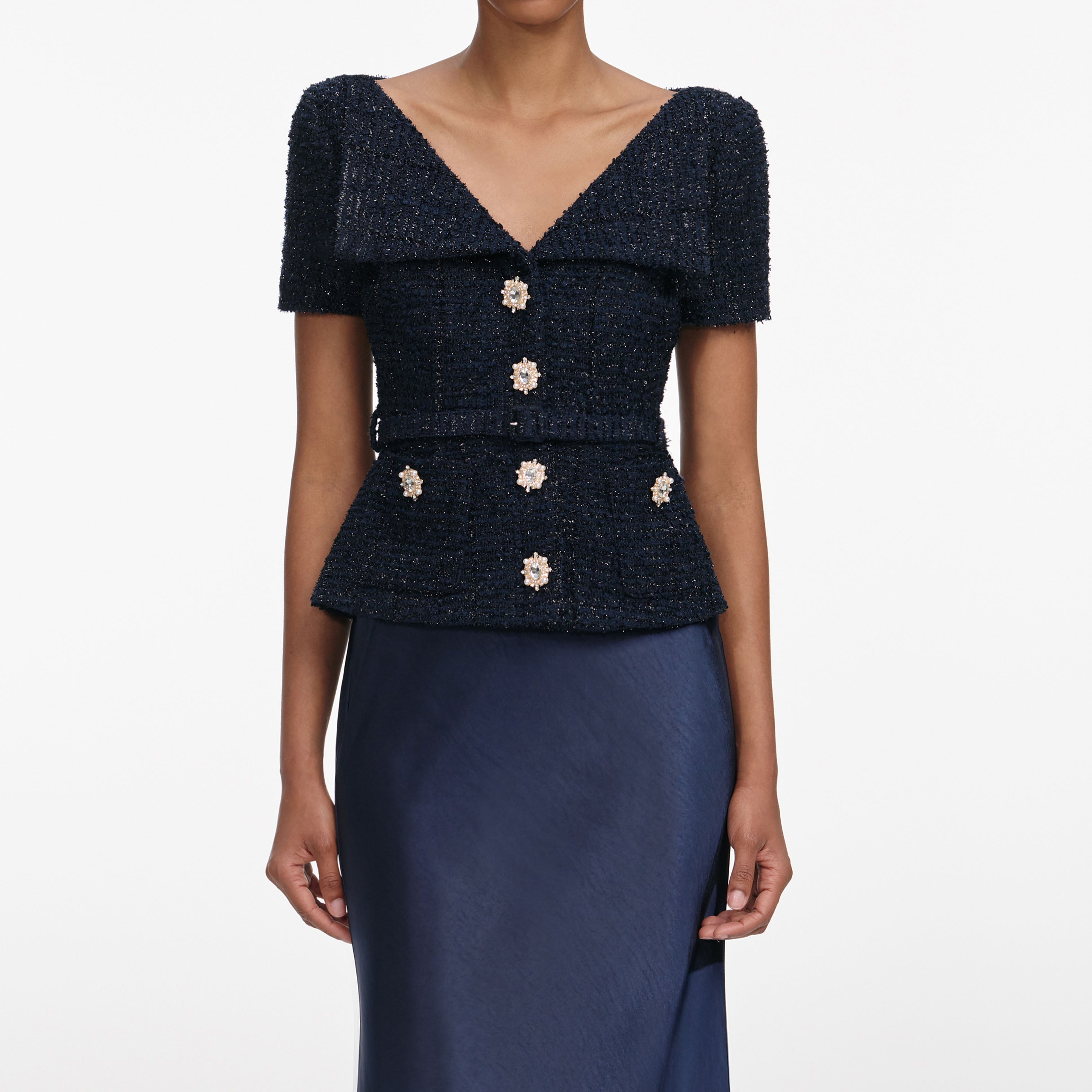 Navy Boucle Tailored Maxi Dress