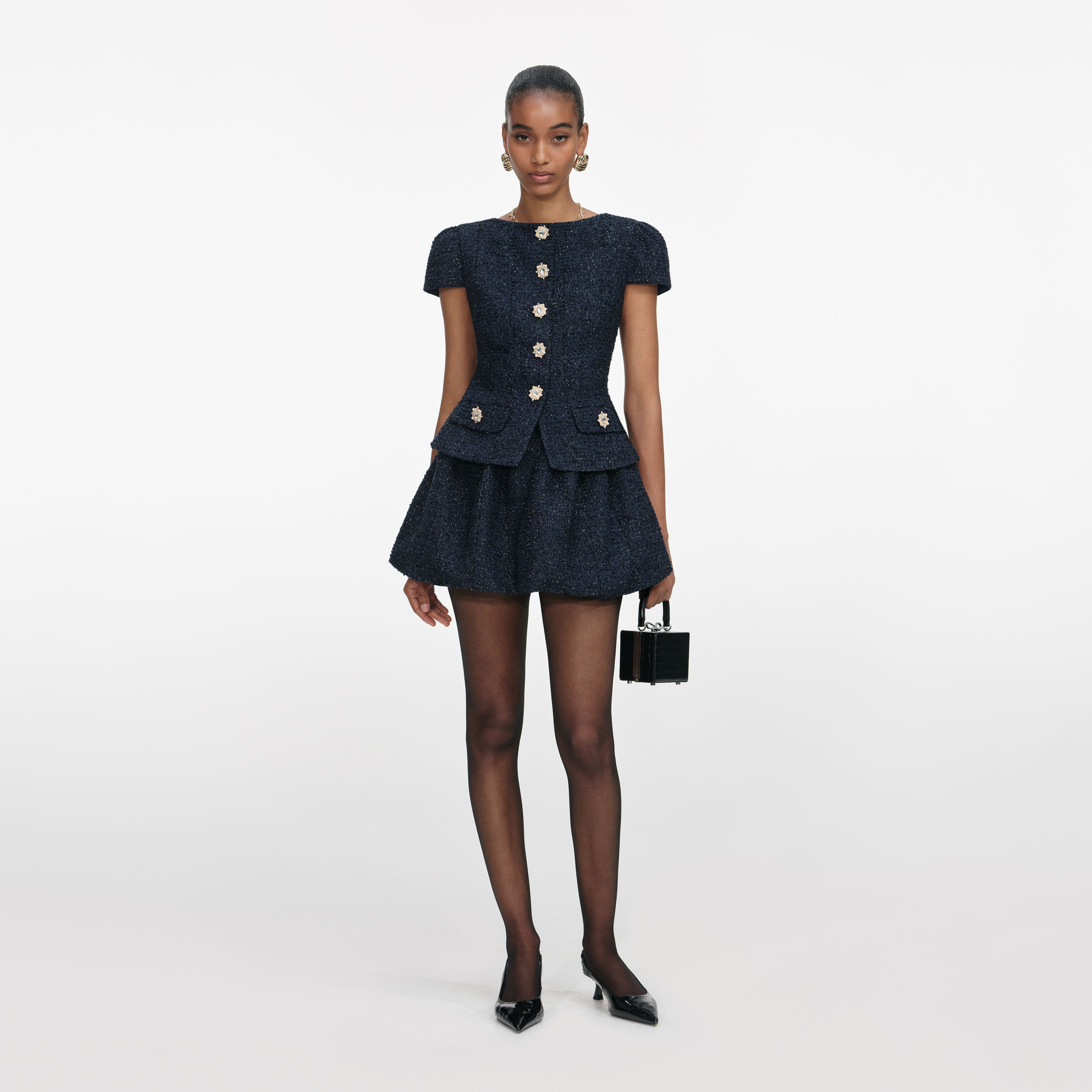 Navy Boucle Mini Dress