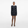 Navy Boucle Long Sleeve Mini Dress