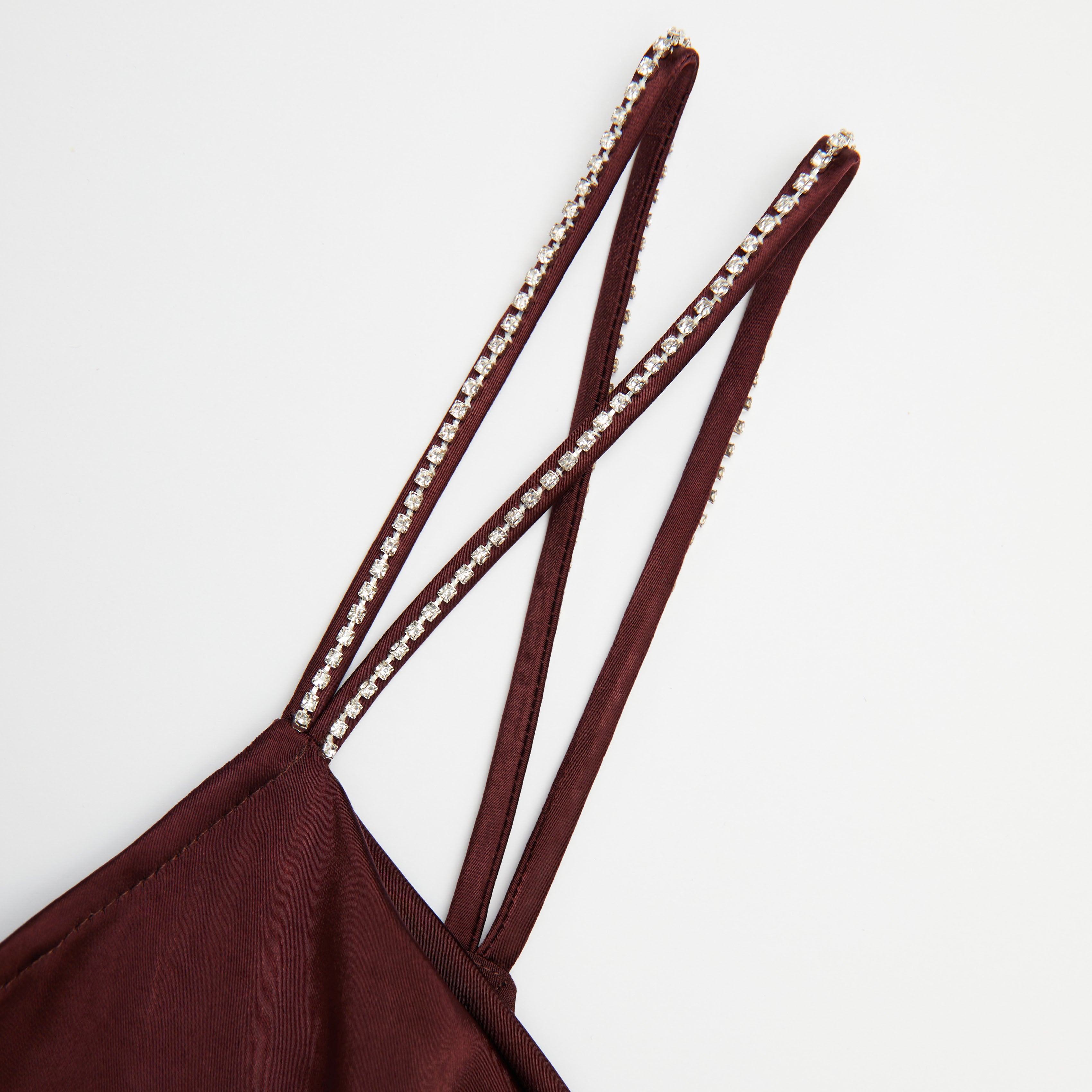 Brown Satin Diamante Maxi Dress