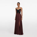 Brown Satin Lace Maxi Dress