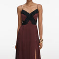 Brown Satin Lace Maxi Dress