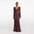 Brown Floral Lace Maxi Dress