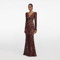 Brown Floral Lace Maxi Dress