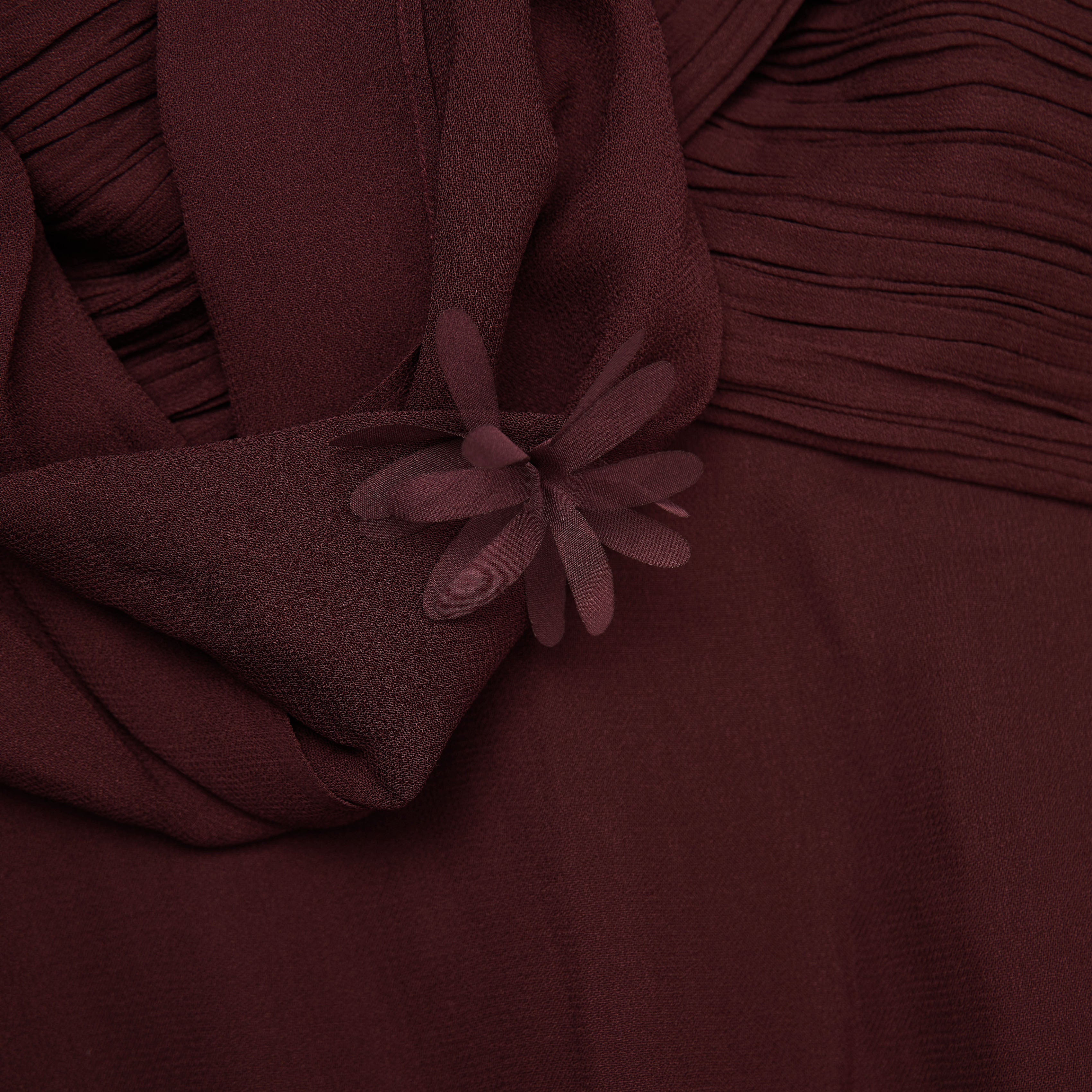 Brown Georgette Flower Maxi Dress