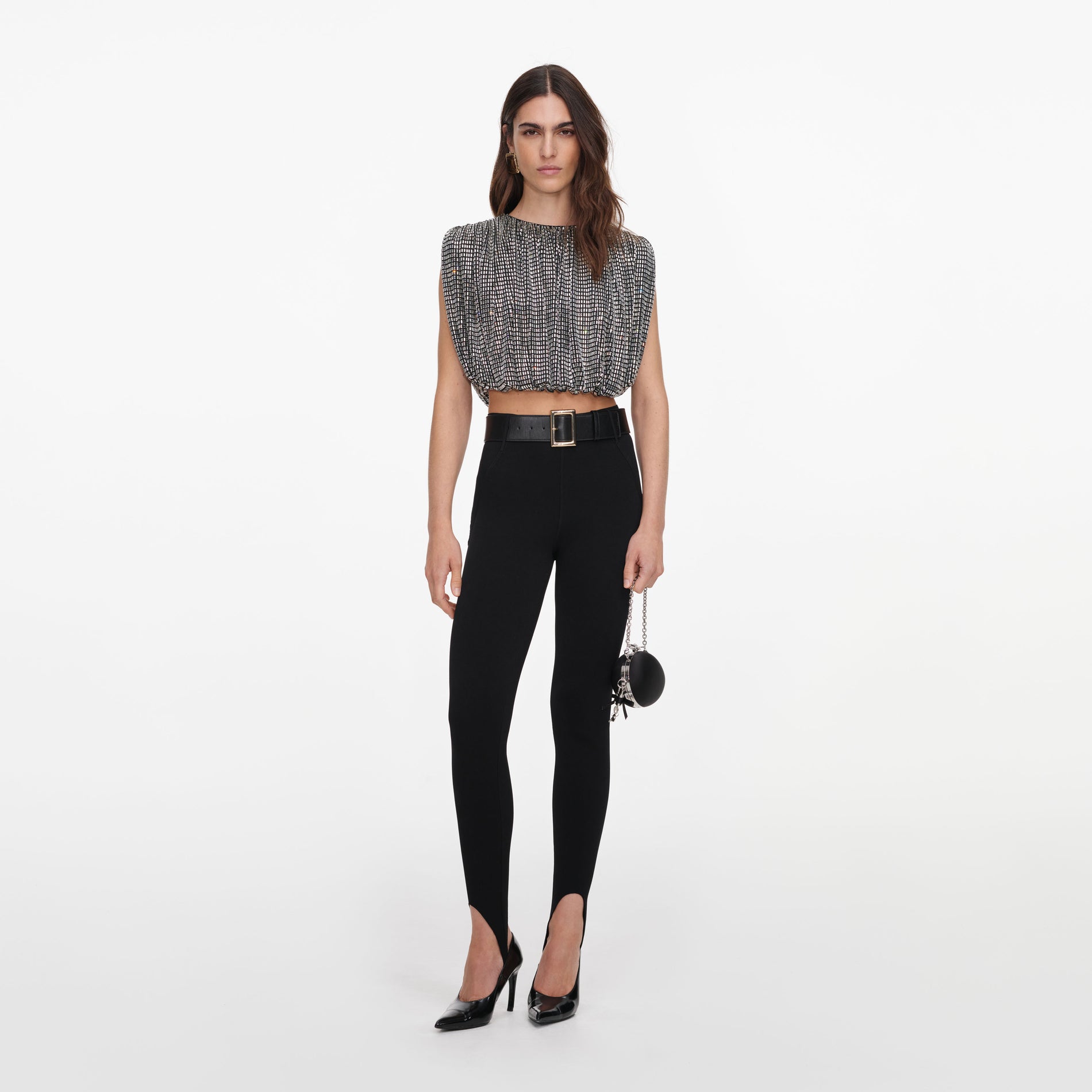 Silver Rhinestone Drape Top
