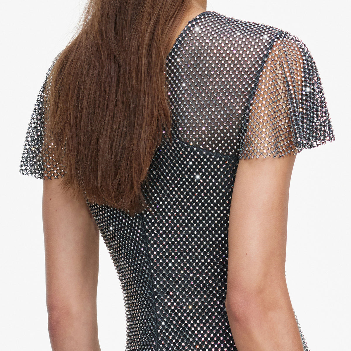 Grey Rhinestone Fishnet Maxi Dress