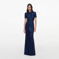 Navy Rhinestone Mesh Twist Maxi Dress