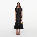 Black Sequin Lace Midi Dress